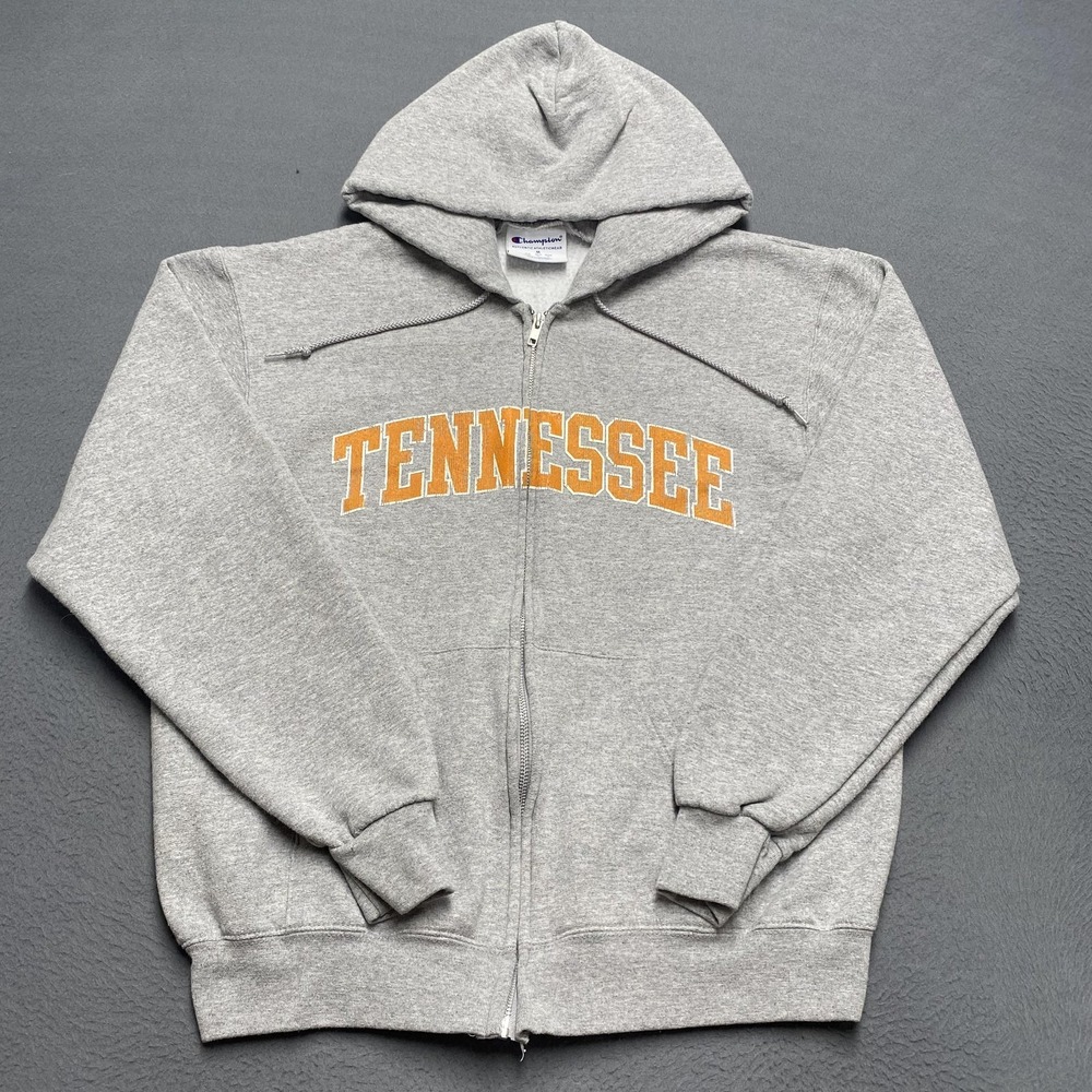 Champion Sweatshirt Mens Medium Gray Full Zip Tennessee Hoodie Applique Athletic